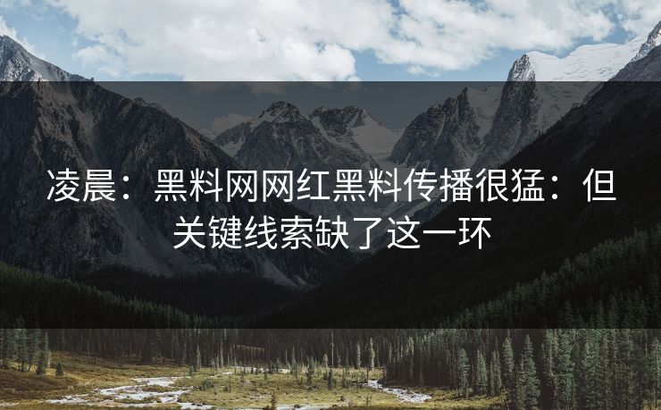 凌晨：黑料网网红黑料传播很猛：但关键线索缺了这一环
